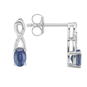 Gen. Sapphire 5x3 & .05TCW Diamond Accented Infinity Design Stud Earrings 10KT WG   *FINAL SALE*