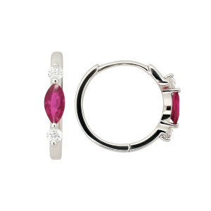 Gen. Ruby Marquise & .14tcw Diamond Huggie Hoop Earrings 10KT WG/15MM