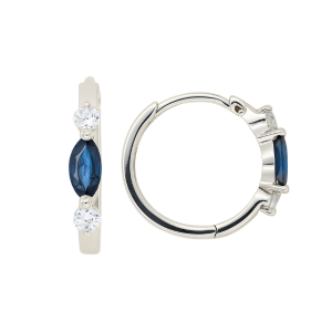 Gen. Sapphire Marquise & .14tcw Diamond Huggie Hoop Earrings 10KT WG/15MM