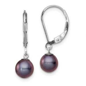 6-7MM  Black Cultured Pearl Dangle Lever Back Earrings Sterling Silver      *FINAL SALE*