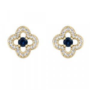 Gen. Sapphire 3mm & .08tcw Diamond Clover Stud Earrings 10KT    *FINAL SALE*