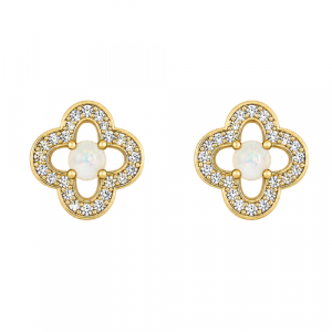 Gen. Opal 3mm & .08tcw Diamond Clover Stud Earrings 10KT    *FINAL SALE*
