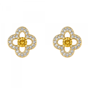 Gen. Citrine 3mm & .08tcw Diamond Clover Stud Earrings 10KT    *FINAL SALE*