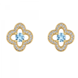 Gen. Blue Topaz 3mm & .08tcw Diamond Clover Stud Earrings 10KT    *FINAL SALE*