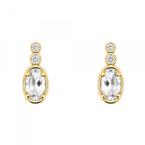 Gen. White Topaz 5x3mm & .04tcw Diamond Stud Earrings 10KT   *FINAL SALE*