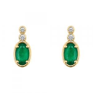 Gen. Emerald 5x3mm & .04tcw Diamond Stud Earrings 10KT   *FINAL SALE*