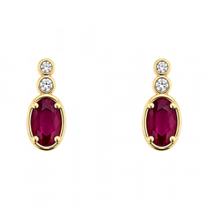 Gen. Ruby 5x3mm & .04tcw Diamond Stud Earrings 10KT   *FINAL SALE*