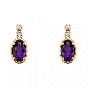Gen. Amethyst 5x3mm & .04tcw Diamond Stud Earrings 10KT   *FINAL SALE*