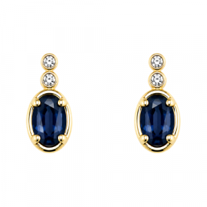 Gen. Sapphire 5x3mm & .04tcw Diamond Stud Earrings 10KT   *FINAL SALE*