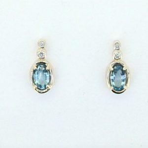 Gen. Bl. Topaz 5x3mm & .04tcw Diamond Stud Earrings 10KT   *FINAL SALE*