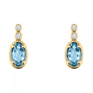 Gen. Blue Topaz 5x3mm & .04tcw Diamond Stud Earrings 10KT   *FINAL SALE*