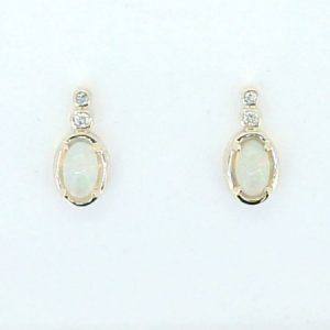 Gen. Opal 5x3mm & .04tcw Diamond Stud Earrings 10KT   *FINAL SALE*