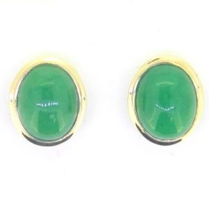 Genuine Jade Oval 10X8 Bezel Earrings 14KT   **Colour & Quality Enhanced**    *FINAL SALE*