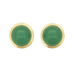 Genuine Jade Enhanced 10MM Round Bezel Earrings 14KT   **Colour & Quality Enhanced**    *FINAL SALE*