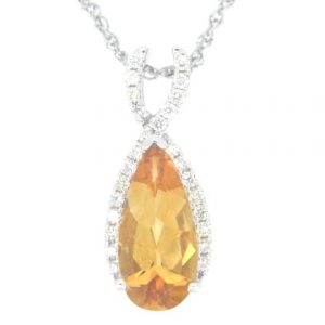 Genuine Citrine 15X7 & .29TCW Diamond Teardrop Pendant with Chain 14KT WG     **CLEARANCE-FINAL SALE**