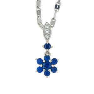 Genuine Sapphire & Diamond Flower Drop Pendant with Chain 10KT WG    *CLEARANCE-FINAL SALE*