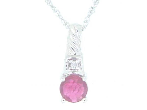 Genuine Ruby & Diamond Pendant with Chain 14KT WG   **CLEARANCE-FINAL SALE**