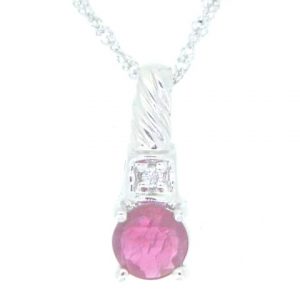 Genuine Ruby & Diamond Pendant with Chain 14KT WG   **CLEARANCE-FINAL SALE**