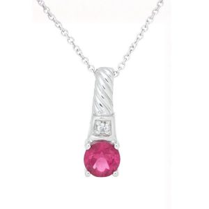 Genuine Ruby & Diamond Pendant with Chain 14KT WG   **CLEARANCE-FINAL SALE**