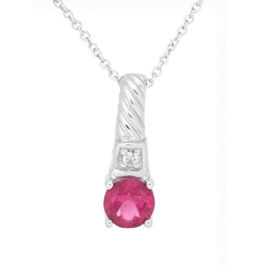 Genuine Ruby & Diamond Pendant with Chain 14KT WG   *CLEARANCE-FINAL SALE*
