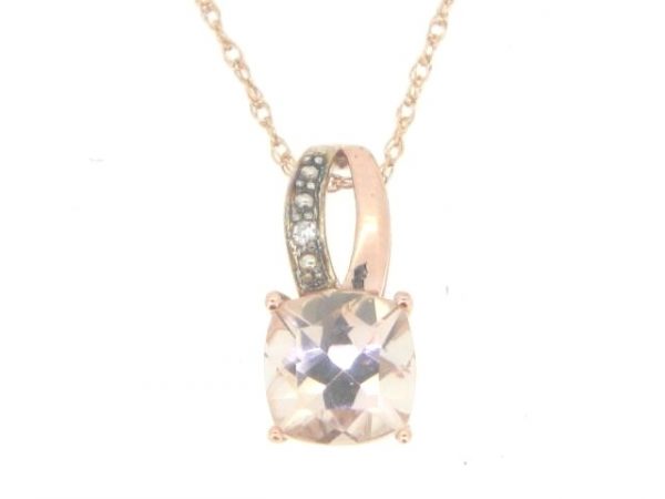 Genuine Morganite Cushion Cut & Diamond Pendant with Chain 10KT PK   *CLEARANCE-FINAL SALE*