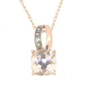 Genuine Morganite Cushion Cut & Diamond Pendant with Chain 10KT PK   *CLEARANCE-FINAL SALE*