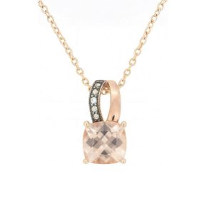 Genuine Morganite Cushion Cut & Diamond Pendant with Chain 10KT PK   *CLEARANCE-FINAL SALE*