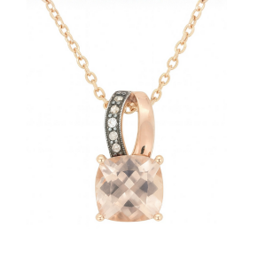 Genuine Morganite Cushion Cut & Diamond Pendant with Chain 10KT PK   *CLEARANCE-FINAL SALE*