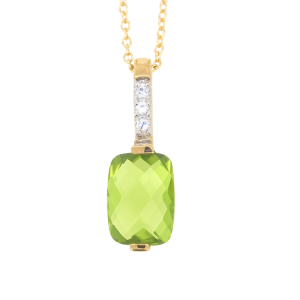Genuine Peridot 8X6 & .05TCW Diamond Pendant with Chain 10KT   *CLEARANCE-FINAL SALE*