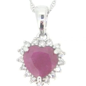 Genuine Ruby Heart & .05TCW Diamond Pendant with Chain 10KT WG   **CLEARANCE-FINAL SALE**