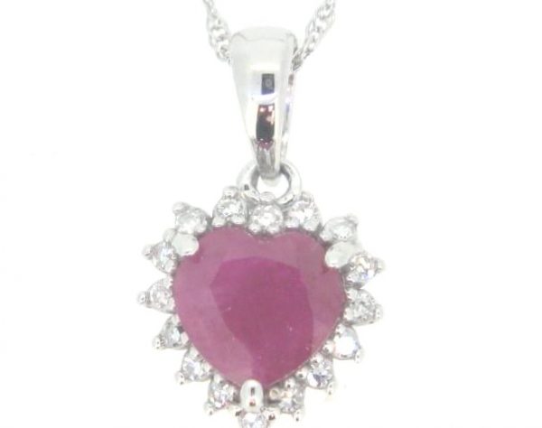 Genuine Ruby Heart & .05TCW Diamond Pendant with Chain 10KT WG   **CLEARANCE-FINAL SALE**