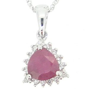 Genuine Ruby Trillion & .05TCW Diamond Pendant with Chain 10KT WG   **CLEARANCE-FINAL SALE**