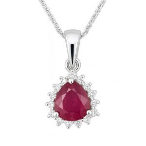 Genuine Ruby Trillion & .05TCW Diamond Pendant with Chain 10KT WG   *CLEARANCE-FINAL SALE*