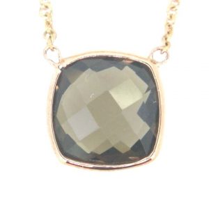 Genuine Smokey Quartz Cushion Checkerboard Bezel Necklace 10KT PK   **CLEARANCE-FINAL SALE**