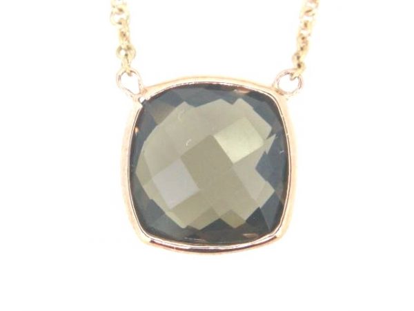 Genuine Smokey Quartz Cushion Checkerboard Bezel Necklace 10KT PK   **CLEARANCE-FINAL SALE**