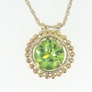 Genuine Peridot Round 6MM Milled Edge Pendant with Chain 10KT   **CLEARANCE-FINAL SALE**