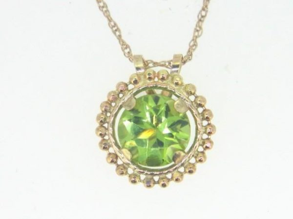 Genuine Peridot Round 6MM Milled Edge Pendant with Chain 10KT   **CLEARANCE-FINAL SALE**