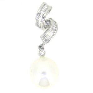 10-11MM South Sea Pearl & .23TCW Diamond Baguette Slider Pendant 14KT WG    *CLEARANCE-FINAL SALE*