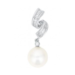 10-11MM South Sea Pearl & .23TCW Diamond Baguette Slider Pendant 14KT WG    *CLEARANCE-FINAL SALE*