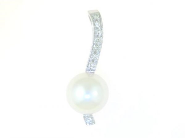 9-10MM South Sea Pearl & .10tcw/8 Diamond Pendant 14KT WG    *CLEARANCE-FINAL SALE*