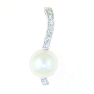 9-10MM South Sea Pearl & .10tcw/8 Diamond Pendant 14KT WG    *CLEARANCE-FINAL SALE*