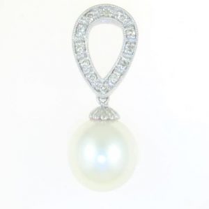 10-11MM South Sea Pearl & .11TCW Diamond Drop Pendant 14KT WG   *CLEARANCE-FINAL SALE*