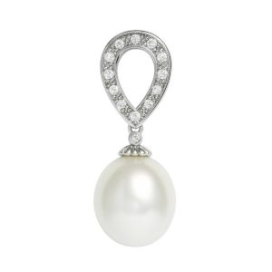 10-11MM South Sea Pearl & .11TCW Diamond Drop Pendant 14KT WG   *CLEARANCE-FINAL SALE*