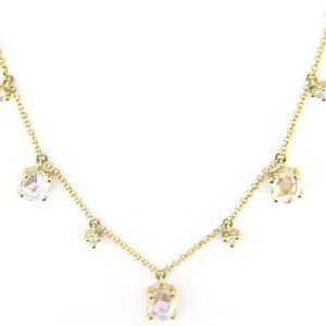 Genuine White Sapphire 2.30TCW & .07TCW Diamond Multi Drop Necklace/Adjustable 14KT     **CLEARANCE-FINAL SALE**