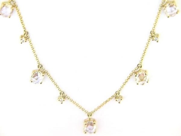Genuine White Sapphire 2.30TCW & .07TCW Diamond Multi Drop Necklace/Adjustable 14KT     **CLEARANCE-FINAL SALE**