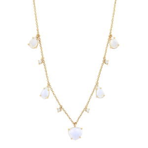 Genuine White Sapphire 4.0TCW & .10TCW Diamond Multi Drop Necklace/Adjustable 14KT PK     **CLEARANCE-FINAL SALE**