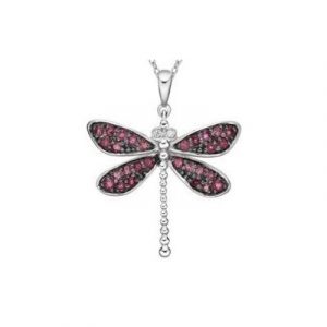 Genuine Ruby & Diamond Dragonfly Pendant with 16-18" Adjustable Chain 10KT WG   *CLEARANCE-FINAL SALE*