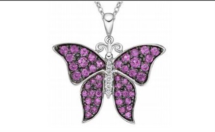 Large Pink Sapphire and Diamond Butterfly Pendant 18K Yellow / 16-17