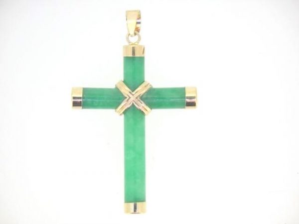 Genuine Jade 4MM Tube  Cross Pendant 14KT/30MM   **Colour & Quality Enhanced**