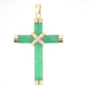 Genuine Jade 4MM Tube  Cross Pendant 14KT/30MM   **Colour & Quality Enhanced**